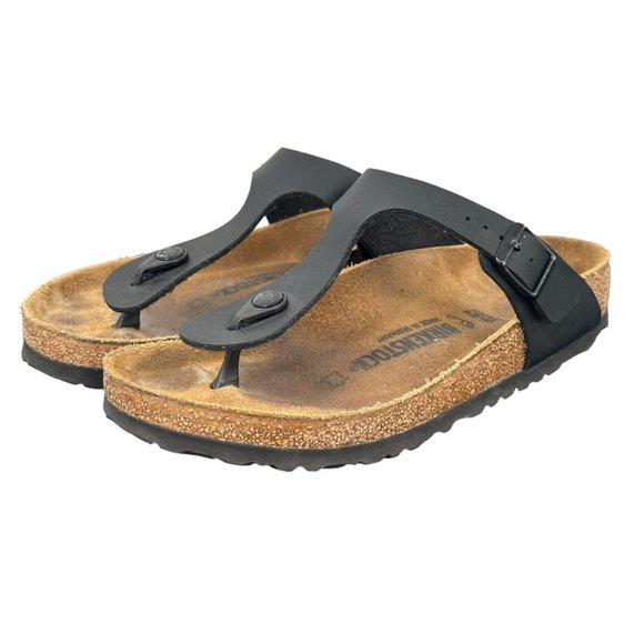 Birkenstock Shoes - Birkenstock Gizeh Black Leather Thong Sandals Size 39/US 8.5 Women's